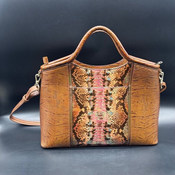 Brahmin Elaine Satchel Purse Bag Mahogany Cassaway Leather Adjustable Strap - Picture 3 of 16